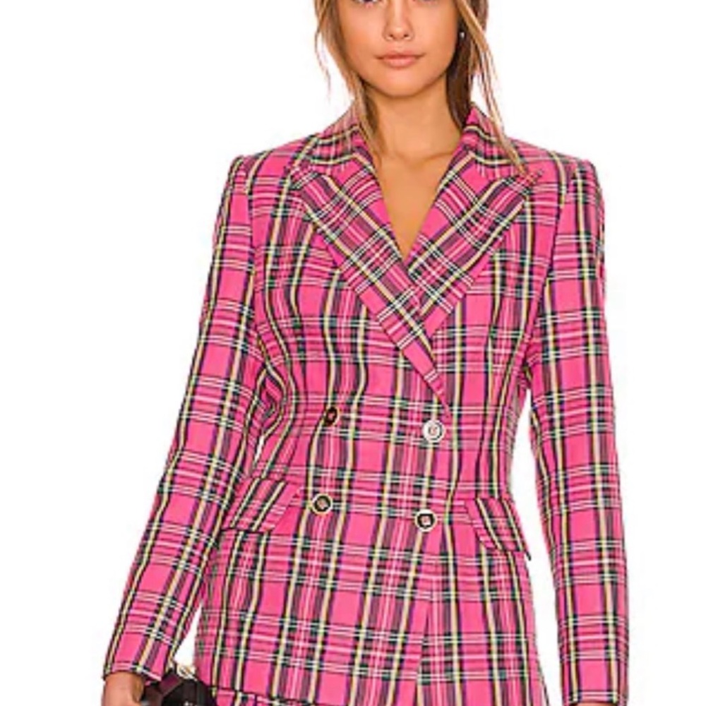 Amanda Uprichard Hot Pink Plaid Double-Breasted Blazer